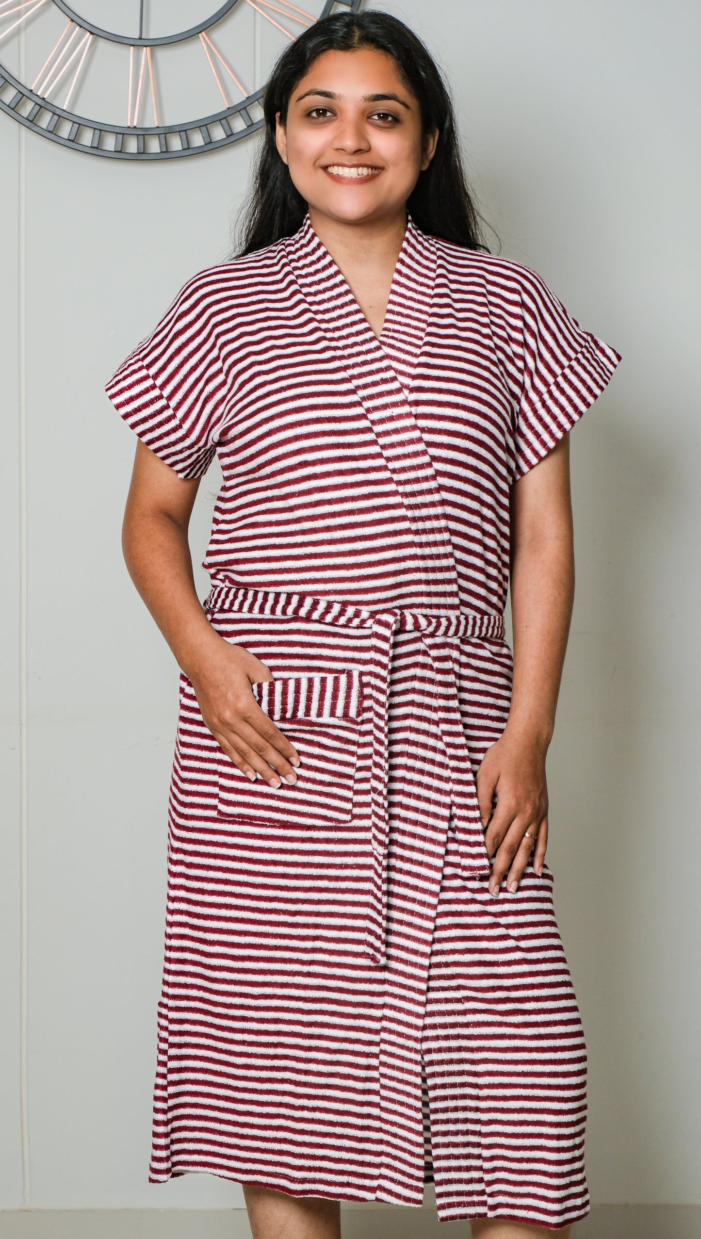 Crimson Comfort - Stripe Bathrobe