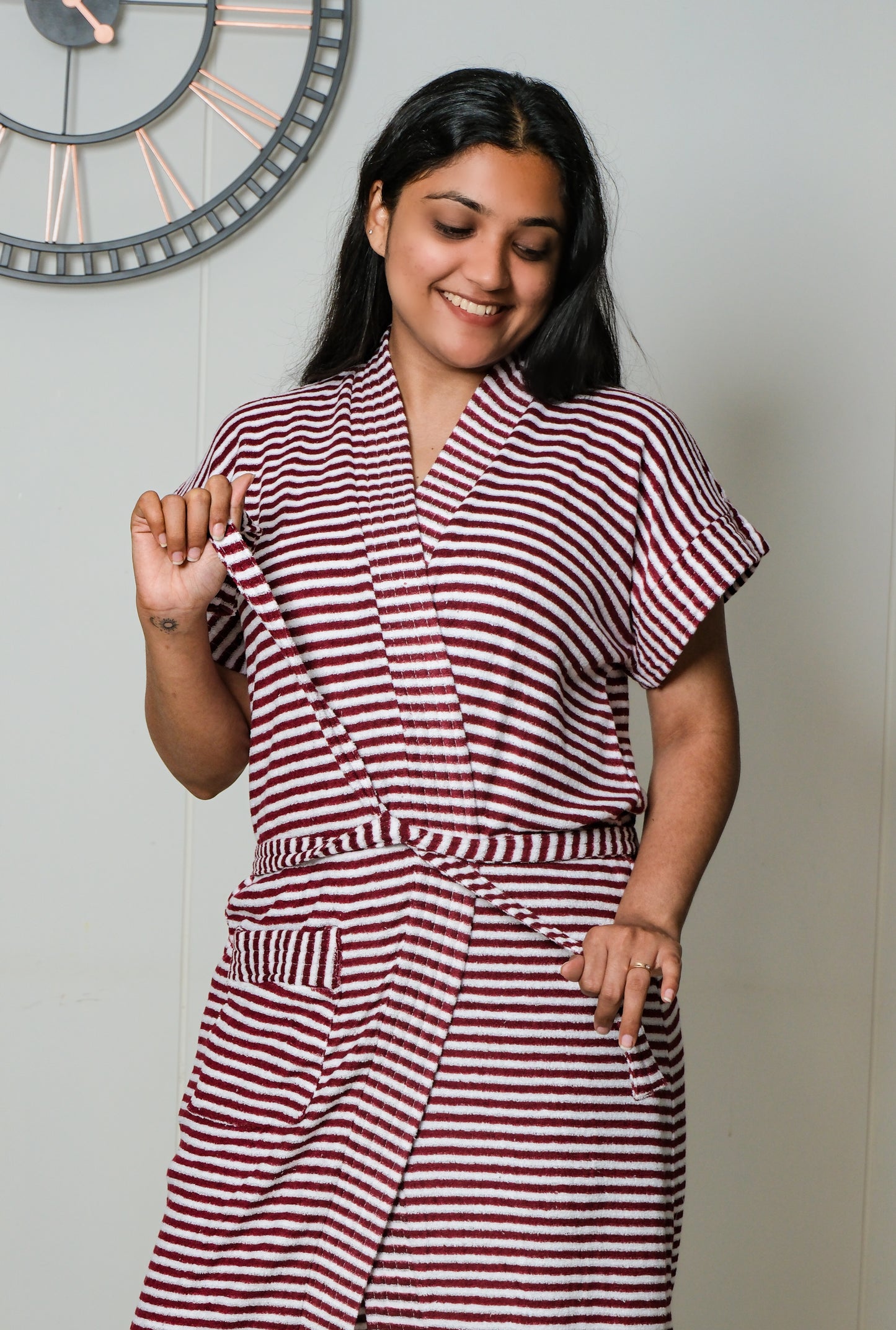 Crimson Comfort - Stripe Bathrobe