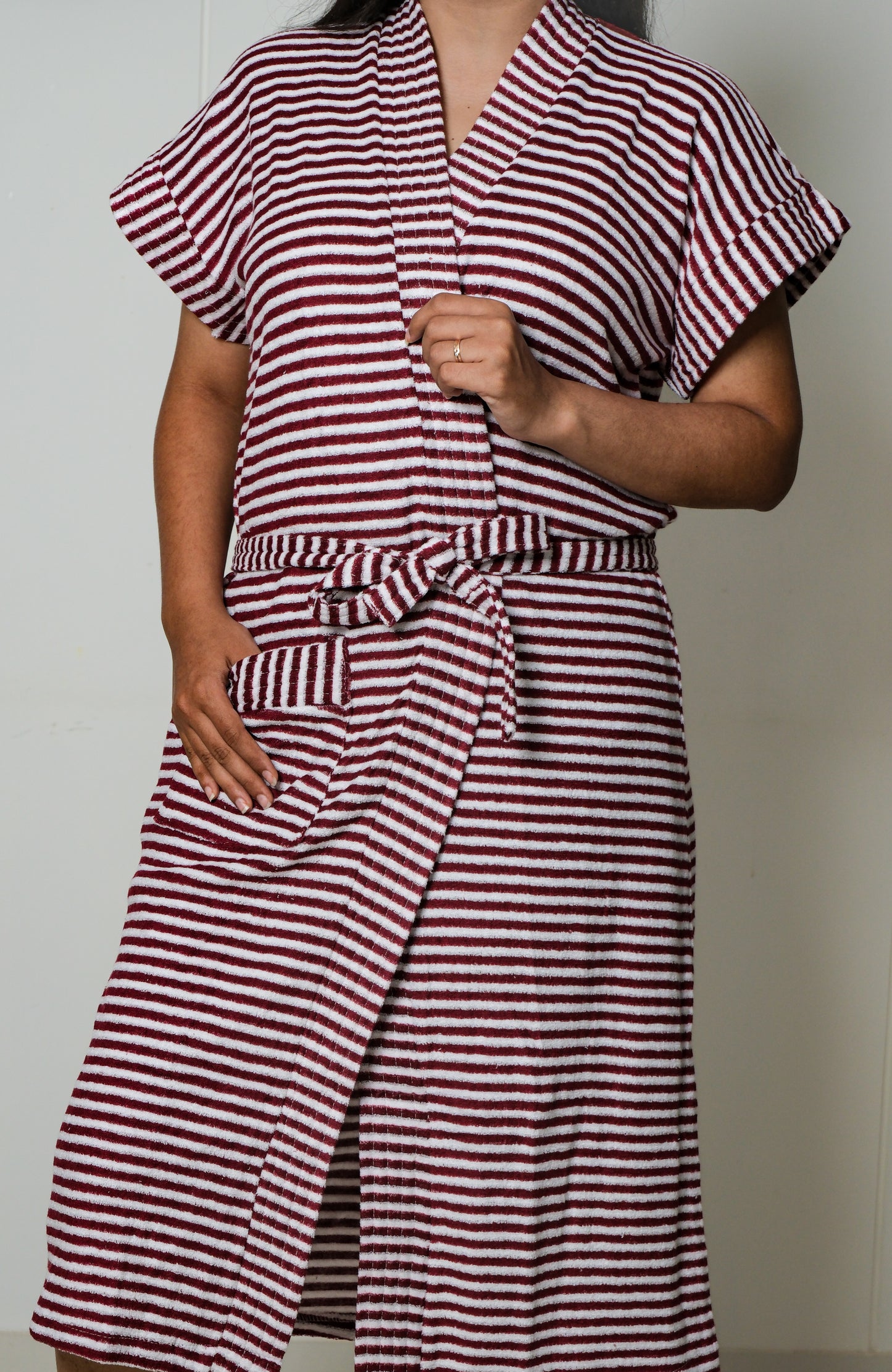Crimson Comfort - Stripe Bathrobe