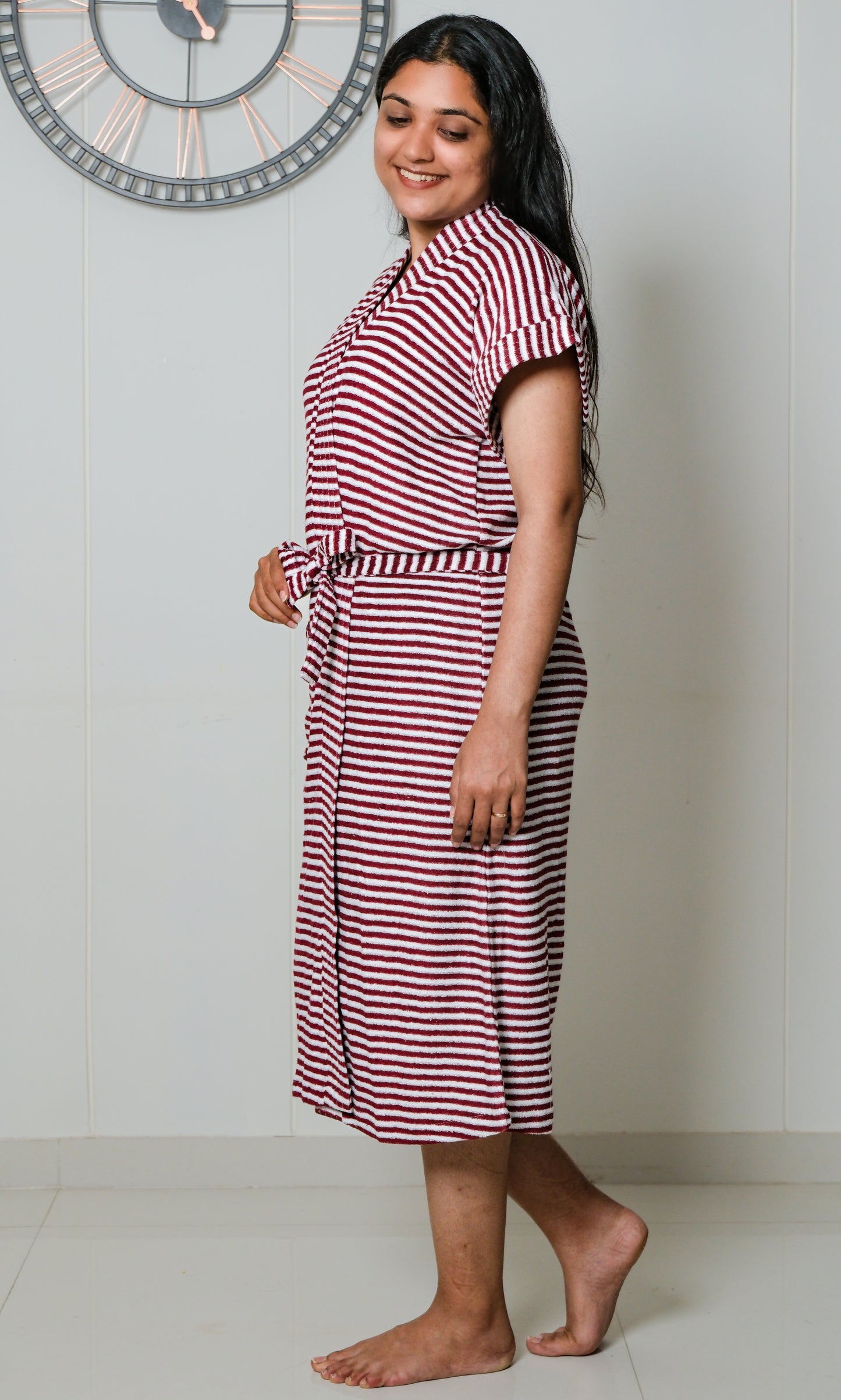 Crimson Comfort - Stripe Bathrobe