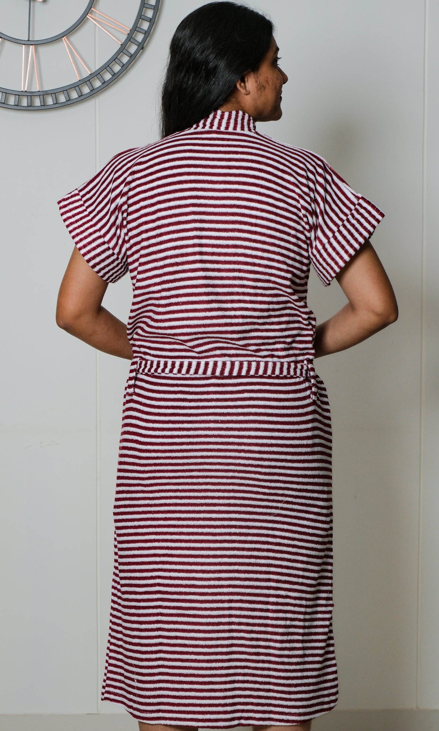 Crimson Comfort - Stripe Bathrobe