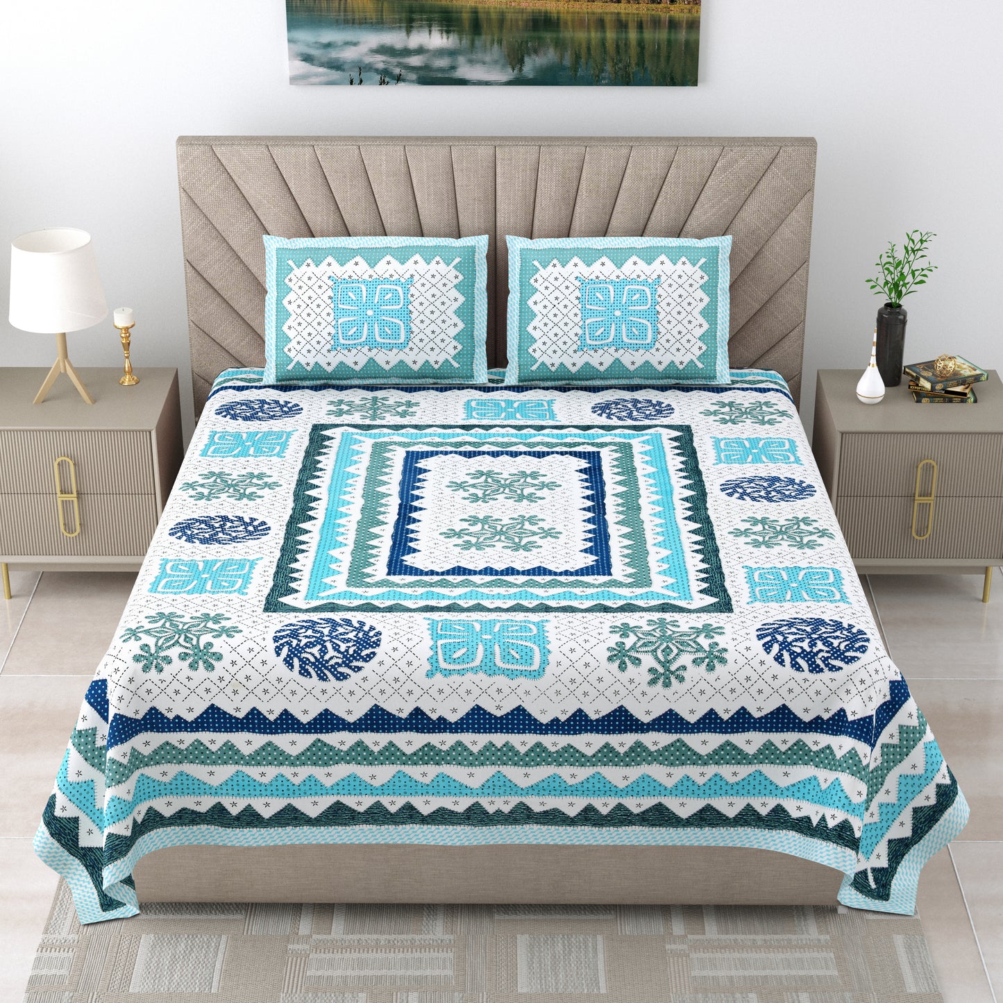 Sereni Leaf - Double bed Bedsheet