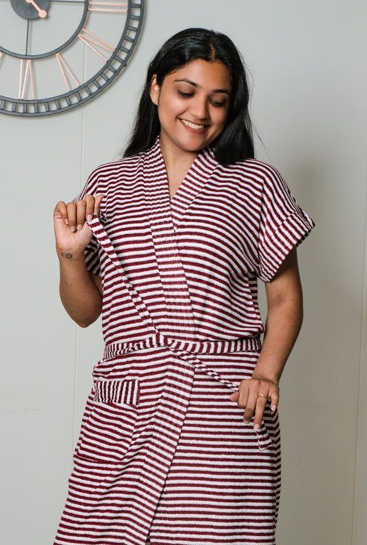 Crimson Comfort - Stripe Bathrobe
