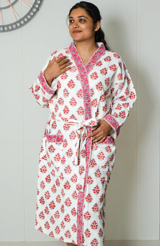 Scarlet Bloom - Jaipuri Bathrobe